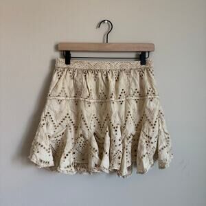 Free People Womens Serenity Skort Eyelet A-line Neutral Beige Boho Size Small